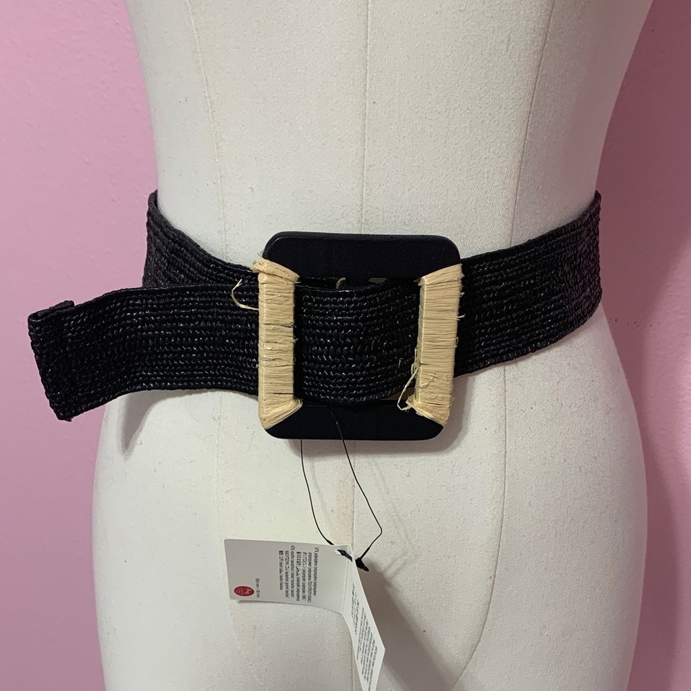 ZARA Black Woven Stretch Belt with Square Buckle